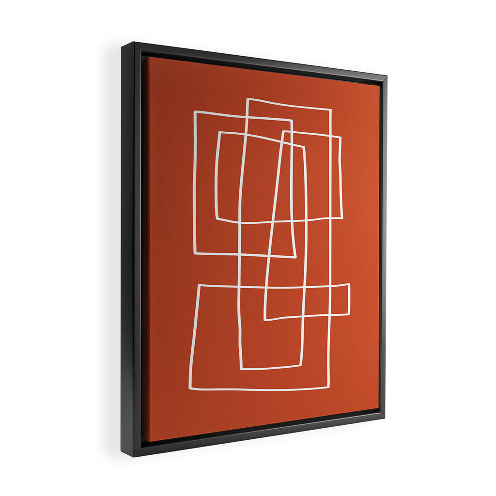 Burnt Orange White Line Art Minimalist Orange Artwork Framed Canvas Print Gallery Image 2