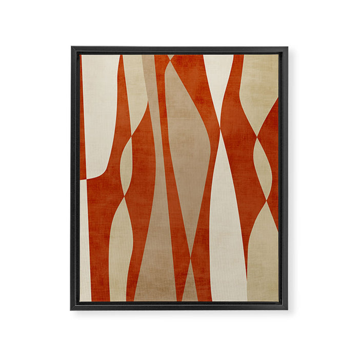 Burnt-Orange Tan Beige Lines Abstract Artwork Framed Canvas Print Gallery Image 1