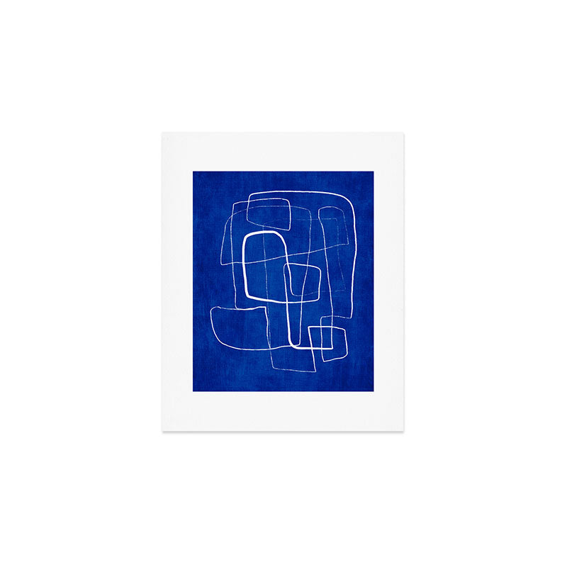 Cobalt Blue White Line Art Minimalist Artwork Art Print Gallery Image 1
