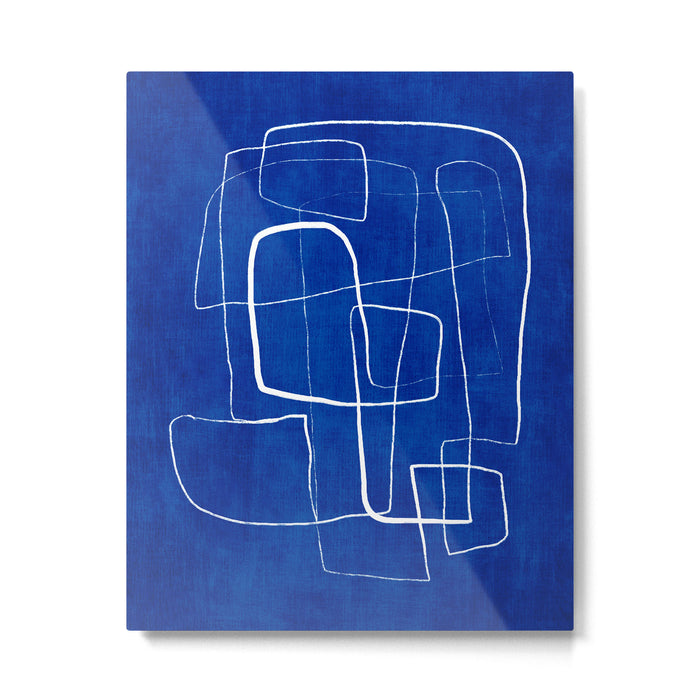 Cobalt Blue White Line Art Minimalist Artwork Metal Print Gallery Image 1