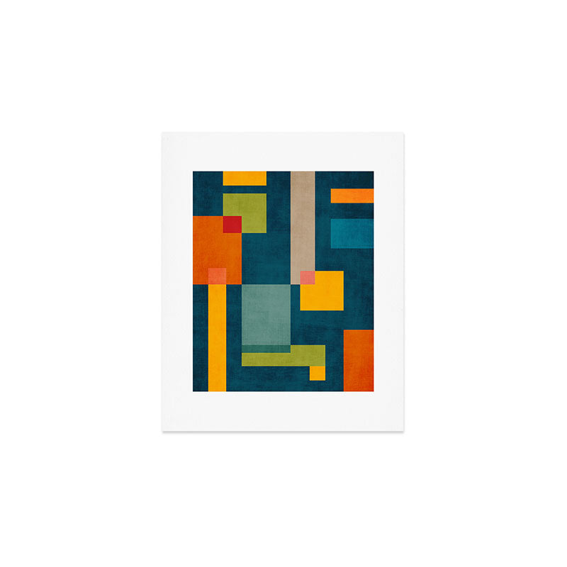 Colorful Geometric Shapes Navy Background Modern Artwork Art Print Gallery Image 1