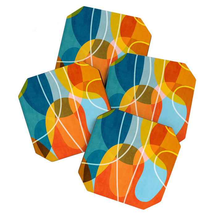 Colorful Red Yellow Modern Abstract Artwork Coaster Gallery Image 1