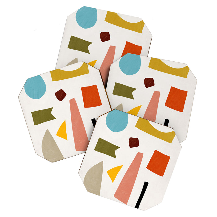 Colorful Rich Pastels Tones Cut-Outs Artwork 01 Coaster Gallery Image 1