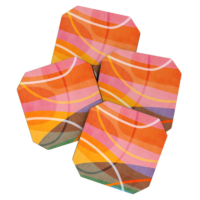 Colorful Shapes Lines Modern Bold Artwork Coaster Gallery Image 1