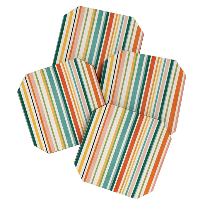 Colorful Stripes Green Orange Yellow White Artwork Coaster Gallery Image 1
