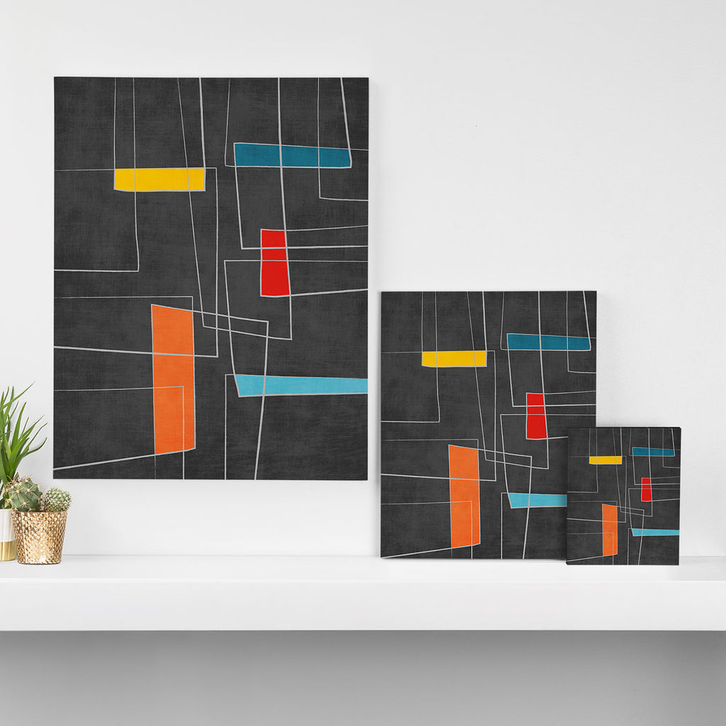 Dark Gray Colorful Shapes White Lines Artwork Canvas Print Gallery Image 3
