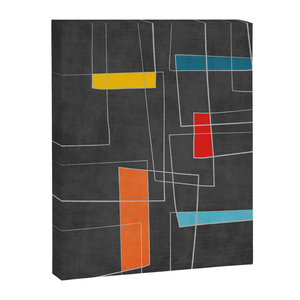 Dark Gray Colorful Shapes White Lines Artwork Canvas Print Gallery Image 6