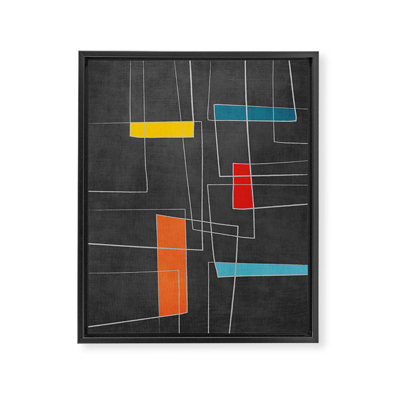 Dark Gray Colorful Shapes White Lines Artwork Framed Canvas Print Gallery Image 6
