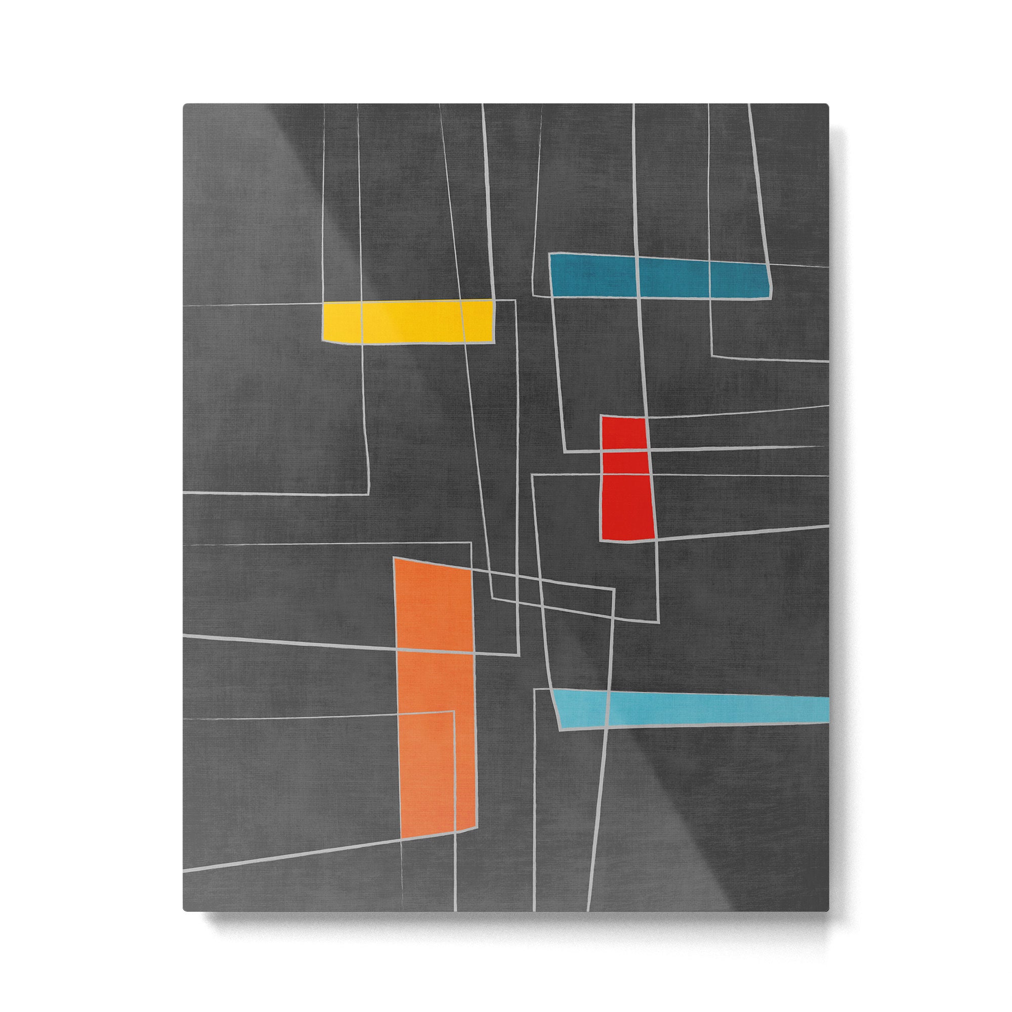 Dark Gray Colorful Shapes White Lines Artwork Metal Print Gallery Image 4