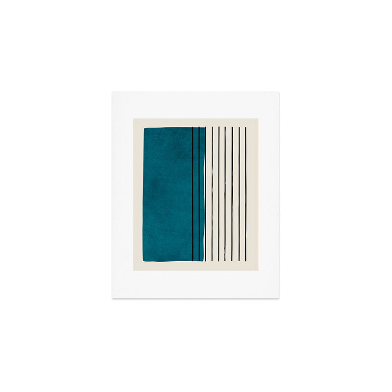 Dark Teal Black Lines Modern Artwork Art Print Gallery Image 1