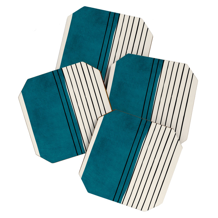 Dark Teal Black Lines Modern Artwork Coaster Gallery Image 1