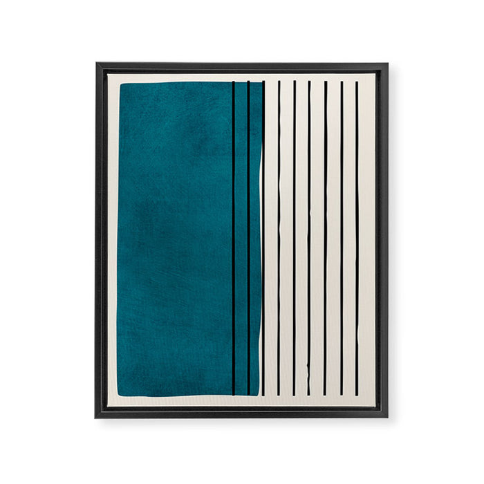 Dark Teal Black Lines Modern Artwork Framed Canvas Print Gallery Image 1