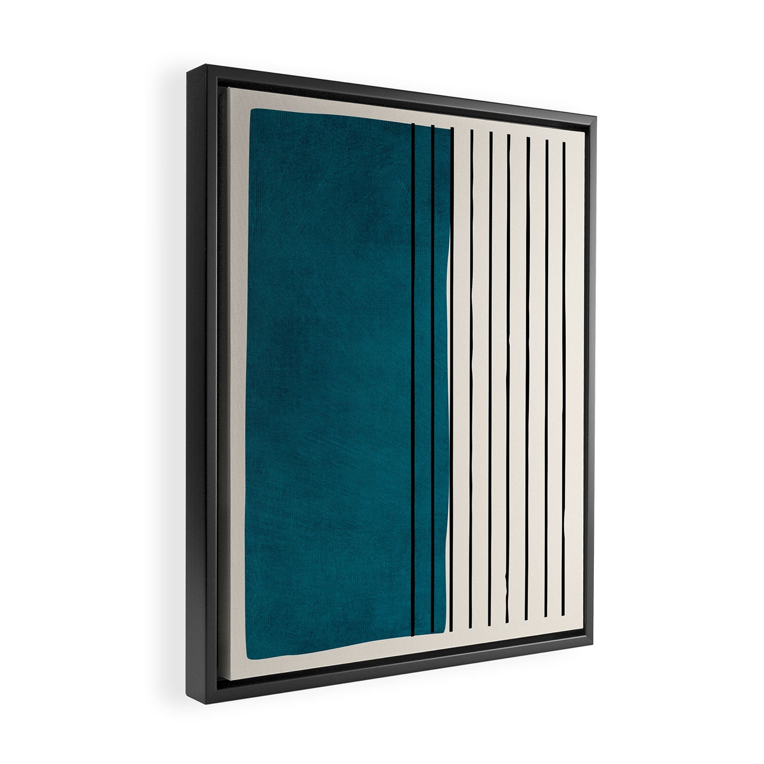 Dark Teal Black Lines Modern Artwork Framed Canvas Print Gallery Image 2