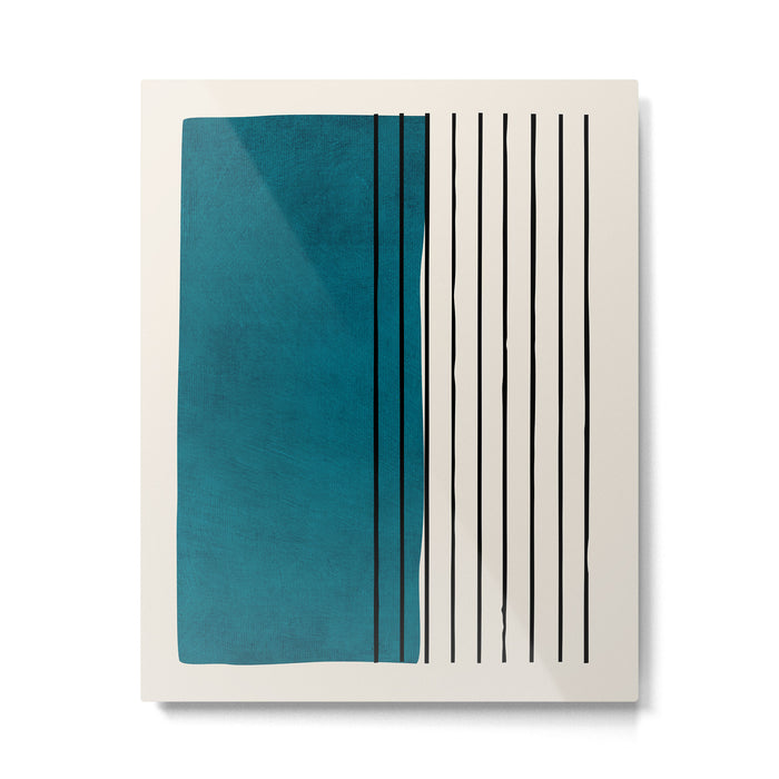 Dark Teal Black Lines Modern Artwork Metal Print Gallery Image 1