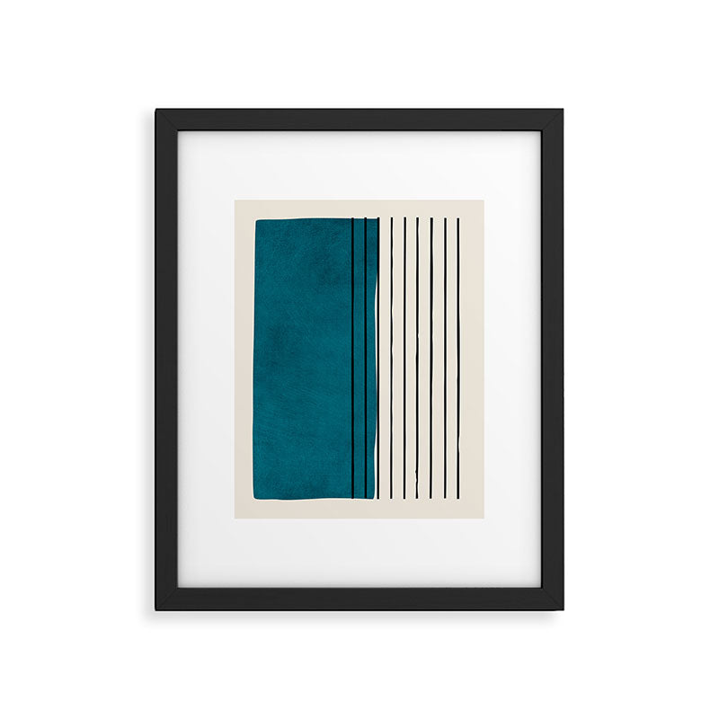 Dark Teal Black Lines Modern Artwork Framed Art Print Gallery Image 5