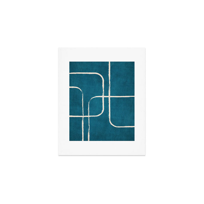 Dark Teal White Lines Geometric Minimalist Art Art Print Gallery Image 1