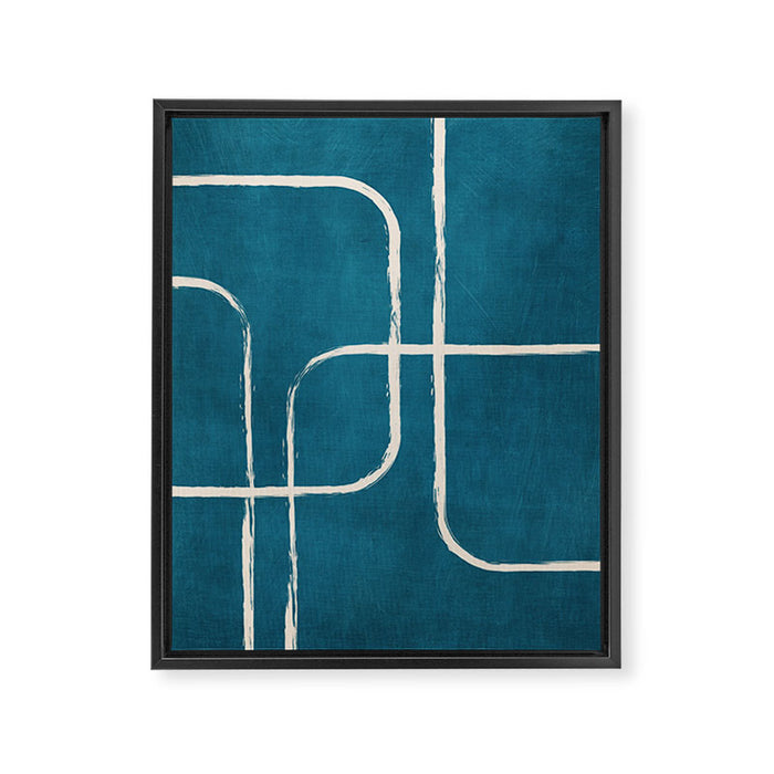 Dark Teal White Lines Geometric Minimalist Art Framed Canvas Print Gallery Image 1