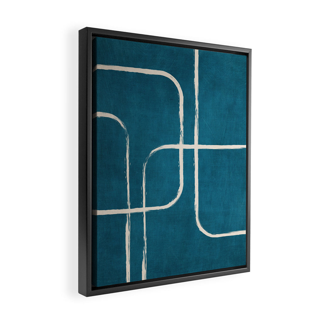 Dark Teal White Lines Geometric Minimalist Art Framed Canvas Print Gallery Image 2