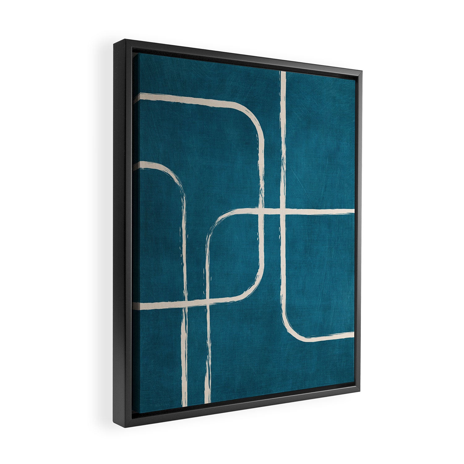 Dark Teal White Lines Geometric Minimalist Art Framed Canvas Print Gallery Image 2