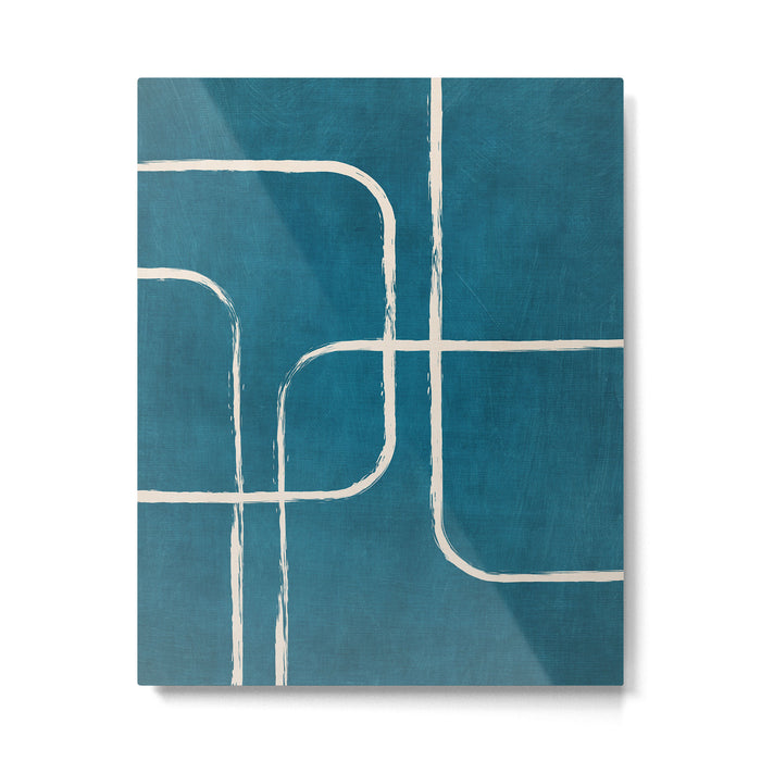 Dark Teal White Lines Geometric Minimalist Art Metal Print Gallery Image 1