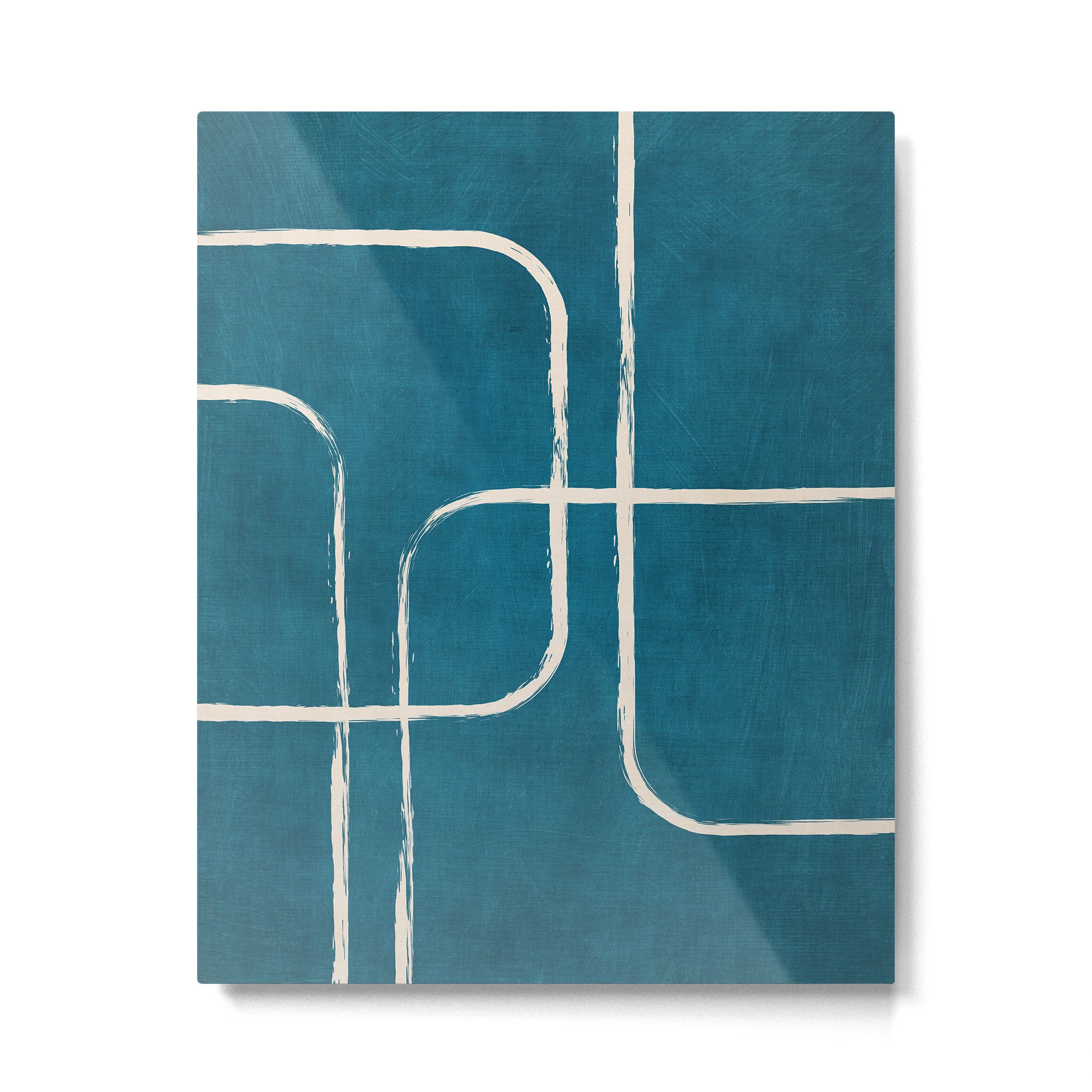 Dark Teal White Lines Geometric Minimalist Art Metal Print Gallery Image 4