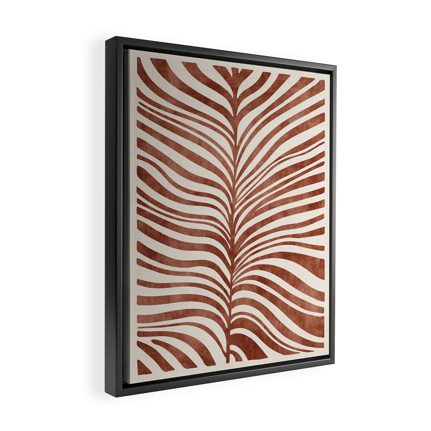 Dark Terracotta Abstract Leaf Artwork Framed Canvas Print Gallery Image 2