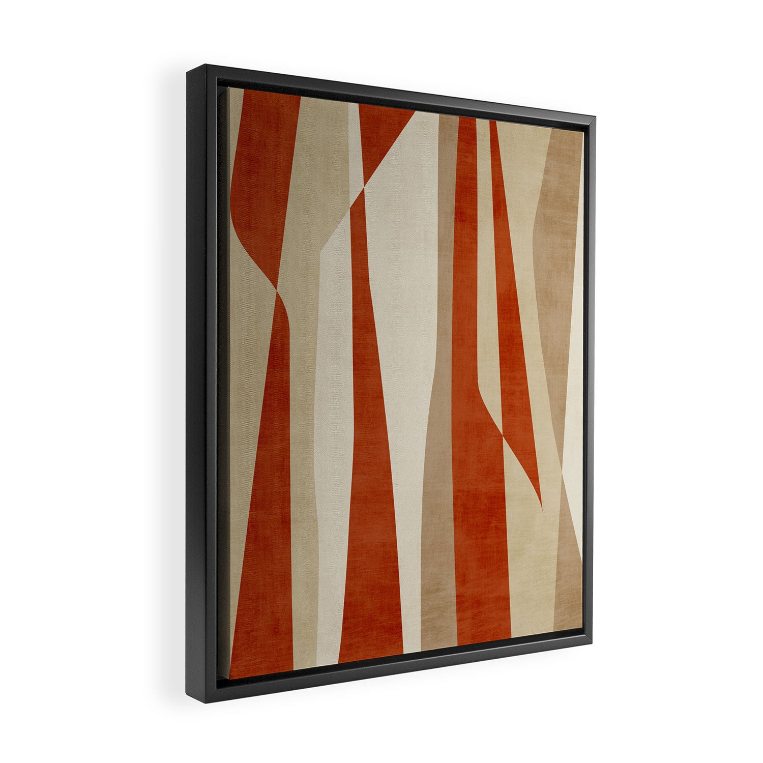 Dark Terracotta Beige Tan Abstract Lines Artwork Framed Canvas Print Gallery Image 2