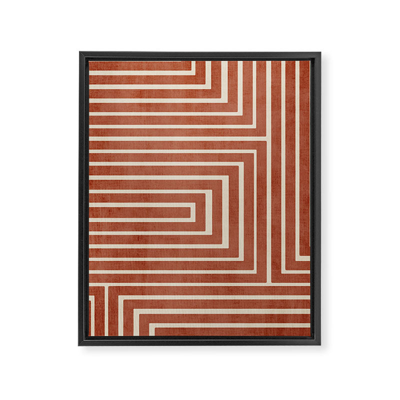 Dark Terracotta Geometric Design Artwork Framed Canvas Print