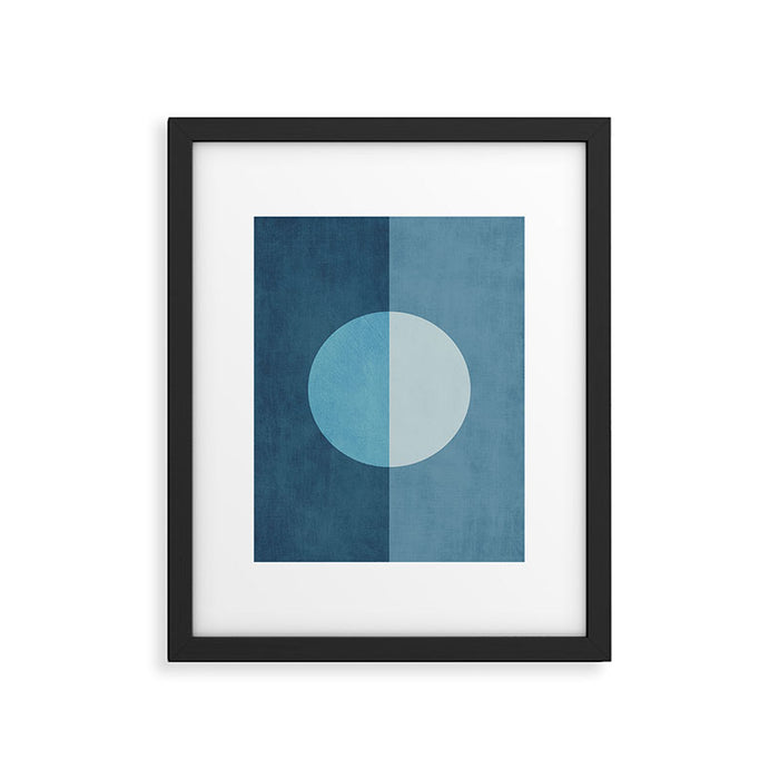 Deep Blue Geometric Moon Artwork Framed Art Print Gallery Image 1