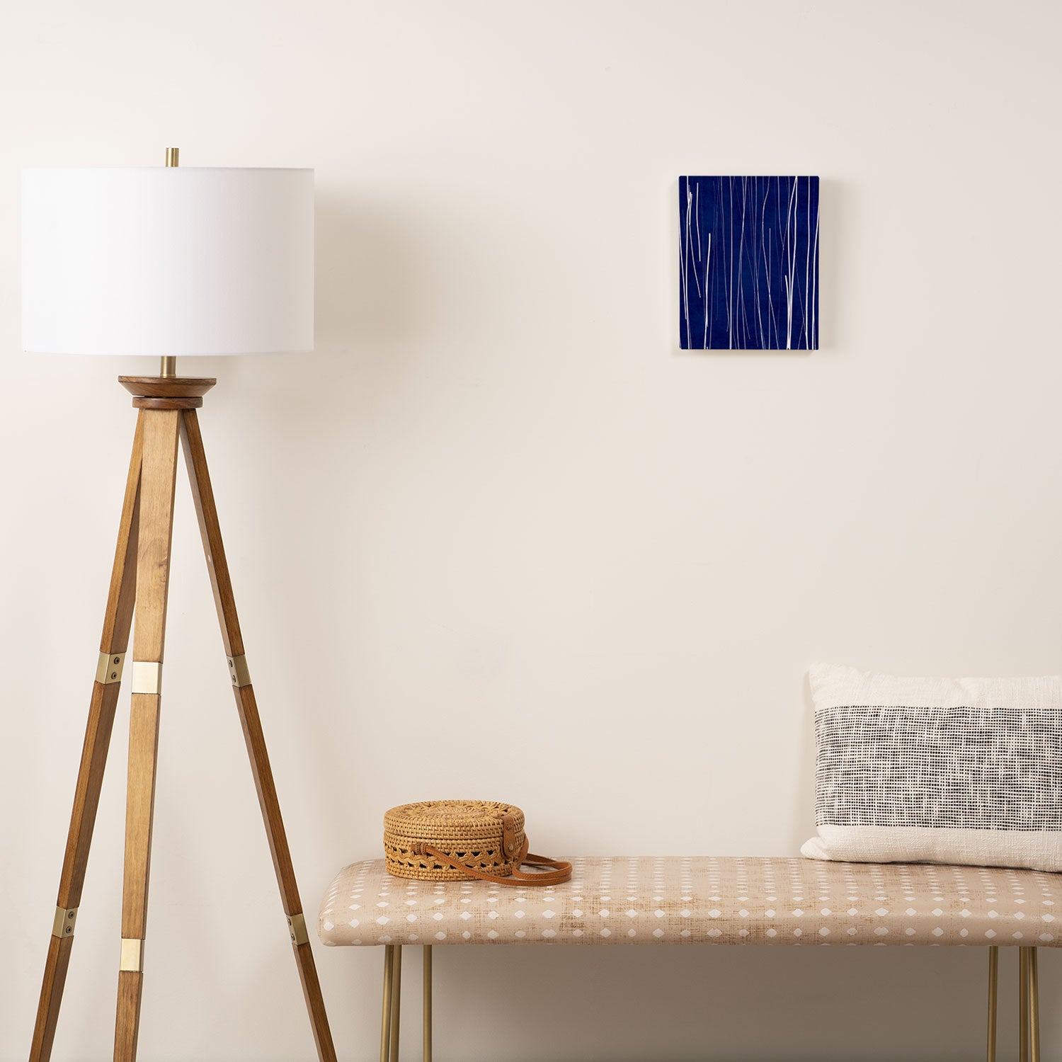 Deep Blue White Lines Minimalist Abstract  Canvas Print Gallery Image 2