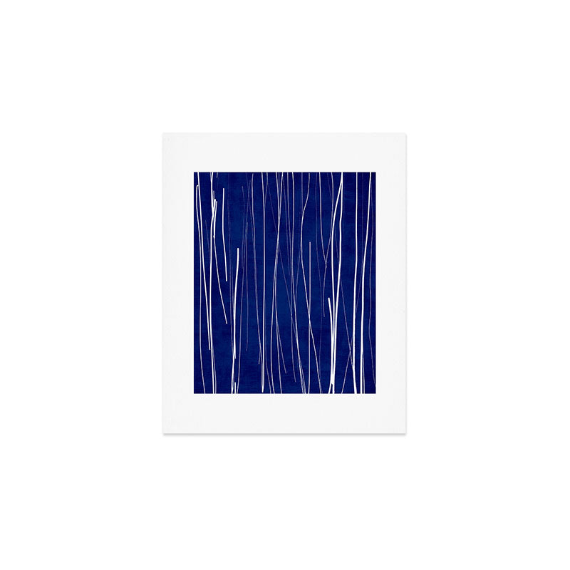 Deep Blue White Lines Minimalist Abstract  Art Print Gallery Image 1
