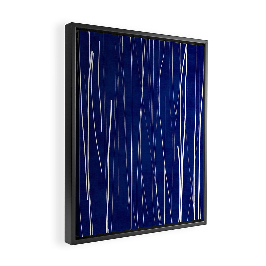 Deep Blue White Lines Minimalist Abstract  Framed Canvas Print Gallery Image 2