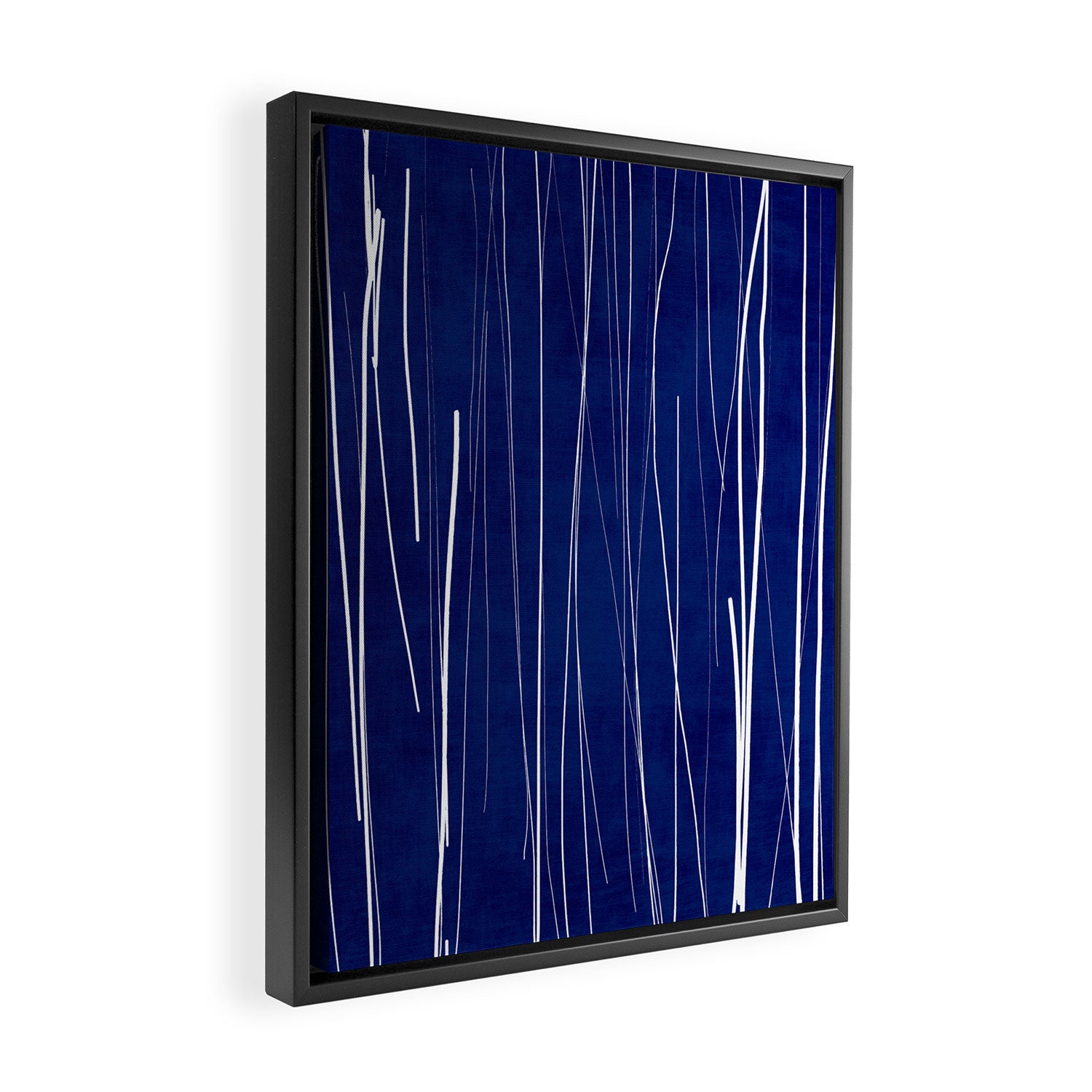Deep Blue White Lines Minimalist Abstract  Framed Canvas Print Gallery Image 2