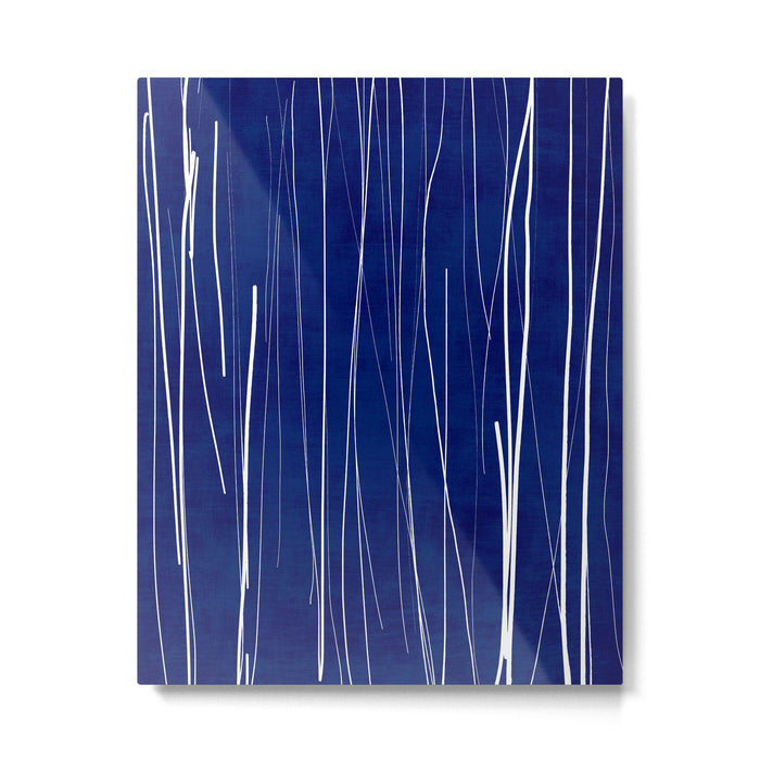 Deep Blue White Lines Minimalist Abstract  Metal Print Gallery Image 1