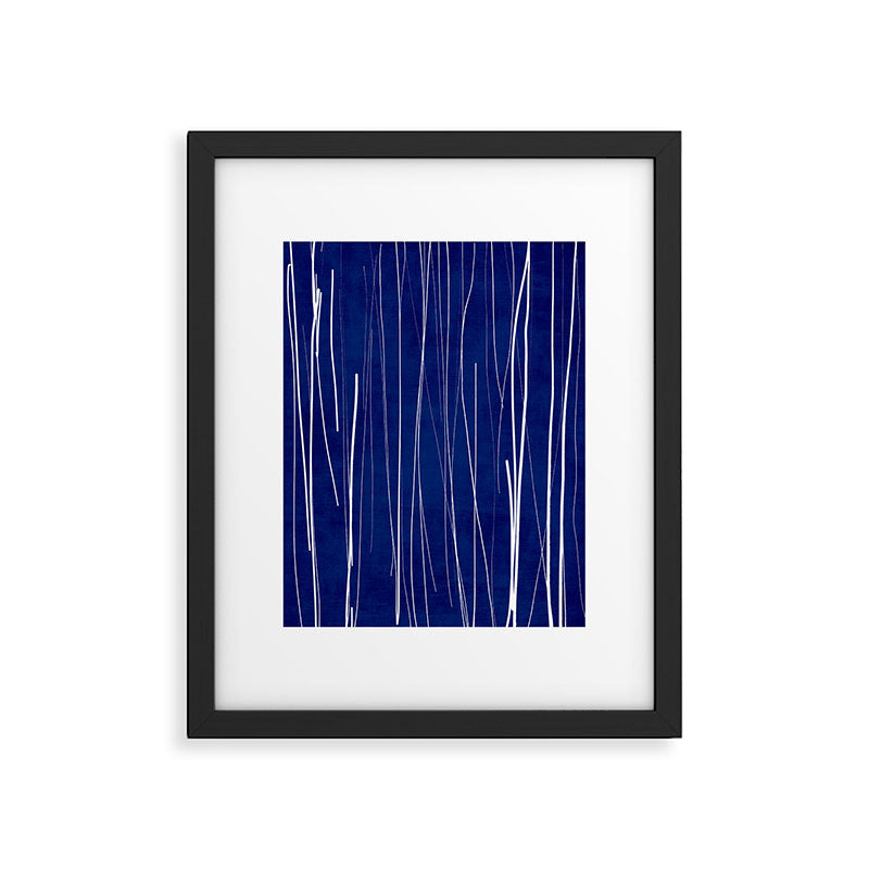 Deep Blue White Lines Minimalist Abstract  Framed Art Print Gallery Image 5
