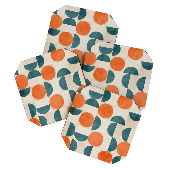Geometric Modern MCM Orange Teal  Unique Artwork Coaster Gallery Image 1