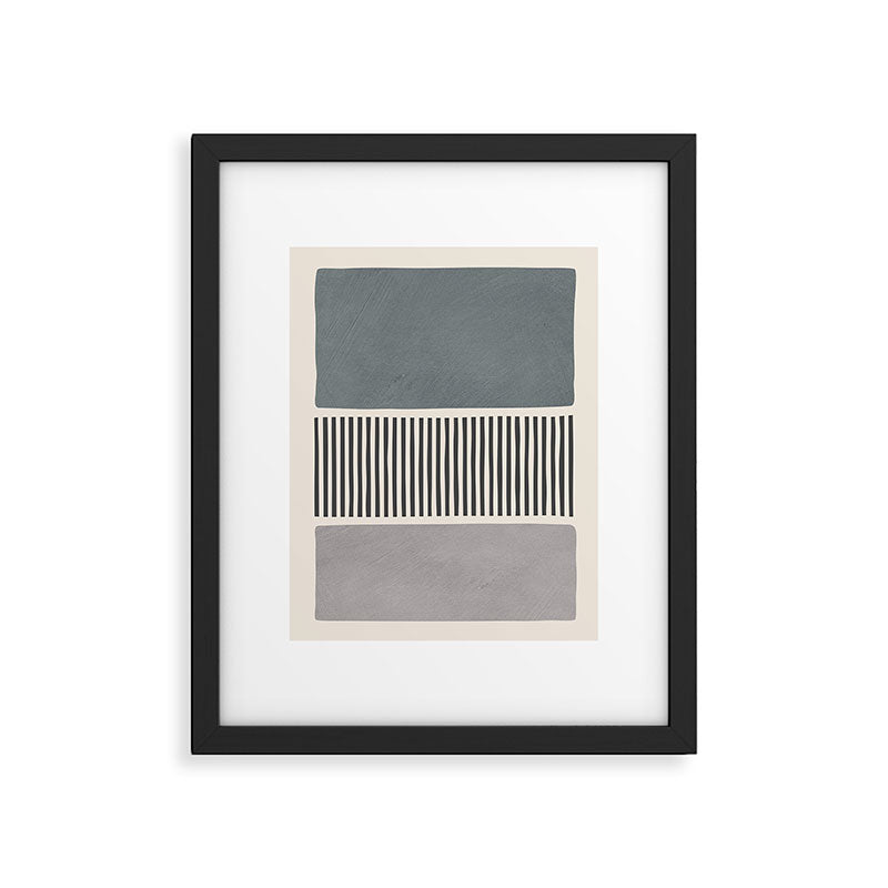 Gray Beige Black Lines Minimalist Framed Art Print