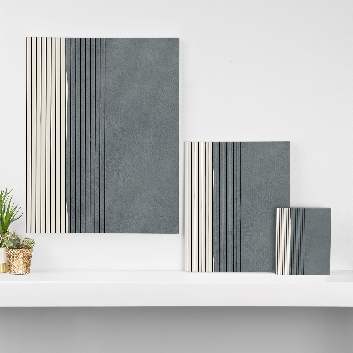 Gray Color Block Black Lines Minimal Artwork Canvas Print Gallery Image 3