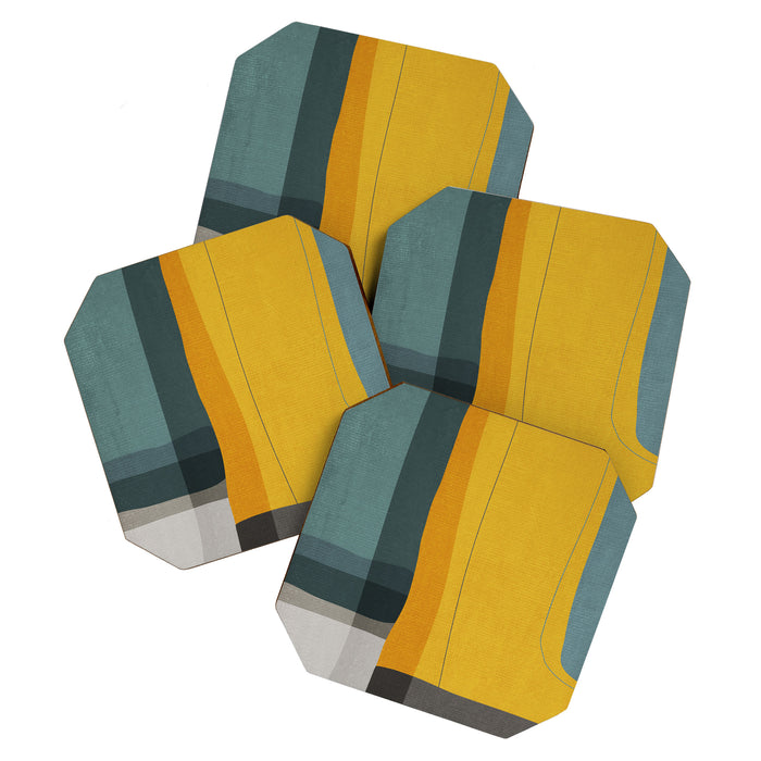 Gray Teal Mustard Modern Abstract Coaster Gallery Image 1