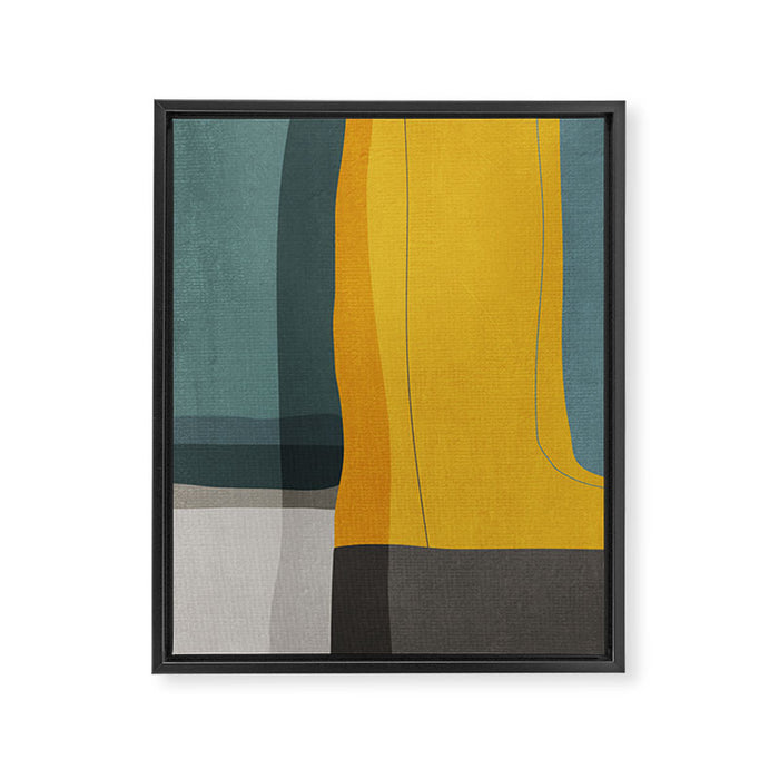 Gray Teal Mustard Modern Abstract Framed Canvas Print Gallery Image 1