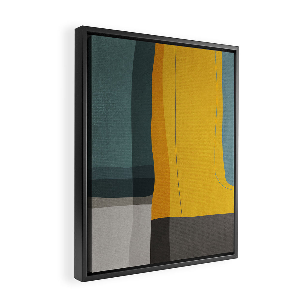 Gray Teal Mustard Modern Abstract Framed Canvas Print Gallery Image 2