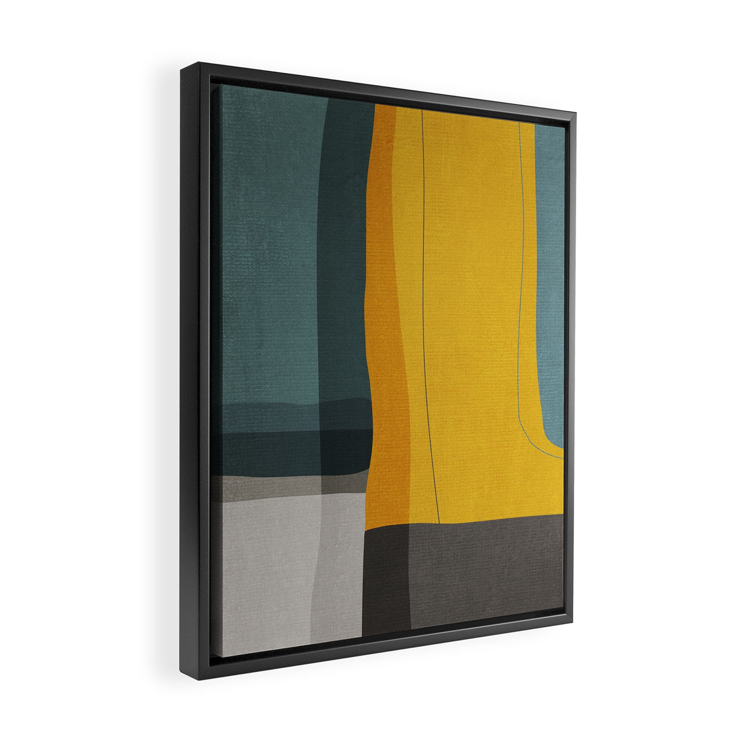 Gray Teal Mustard Modern Abstract Framed Canvas Print Gallery Image 2