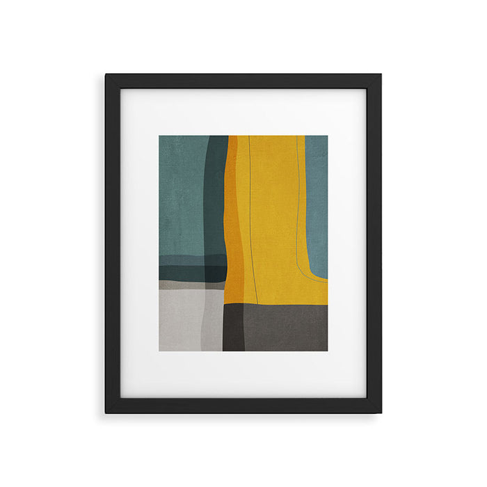 Gray Teal Mustard Modern Abstract Framed Art Print Gallery Image 1