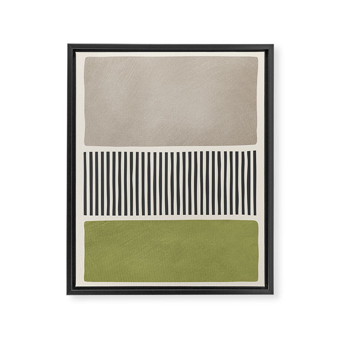 Green Beige Black Lines Artwork I Framed Canvas Print Gallery Image 1