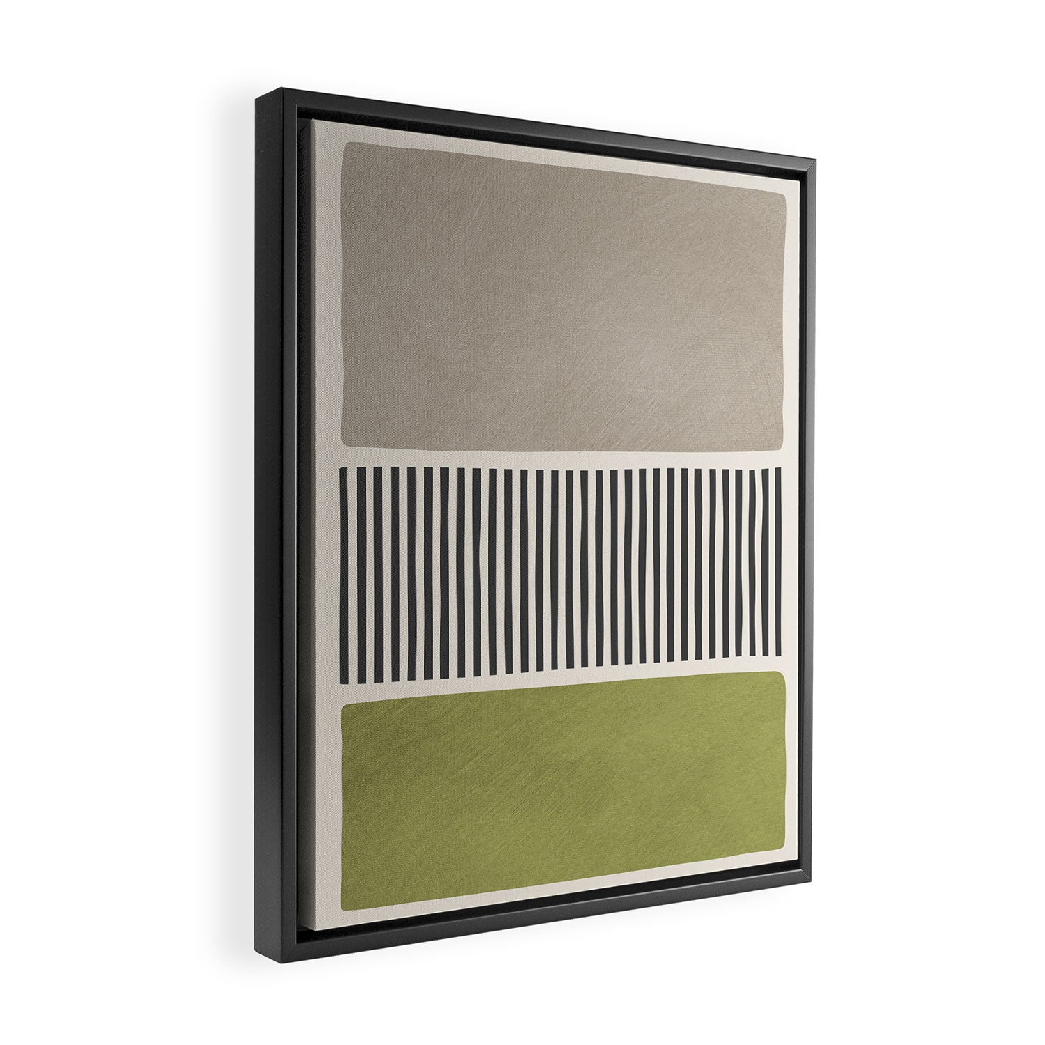 Green Beige Black Lines Artwork I Framed Canvas Print Gallery Image 2