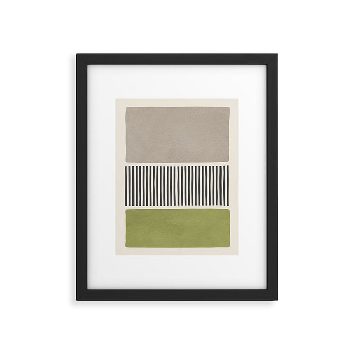 Green Beige Black Lines Artwork I Framed Art Print Gallery Image 1