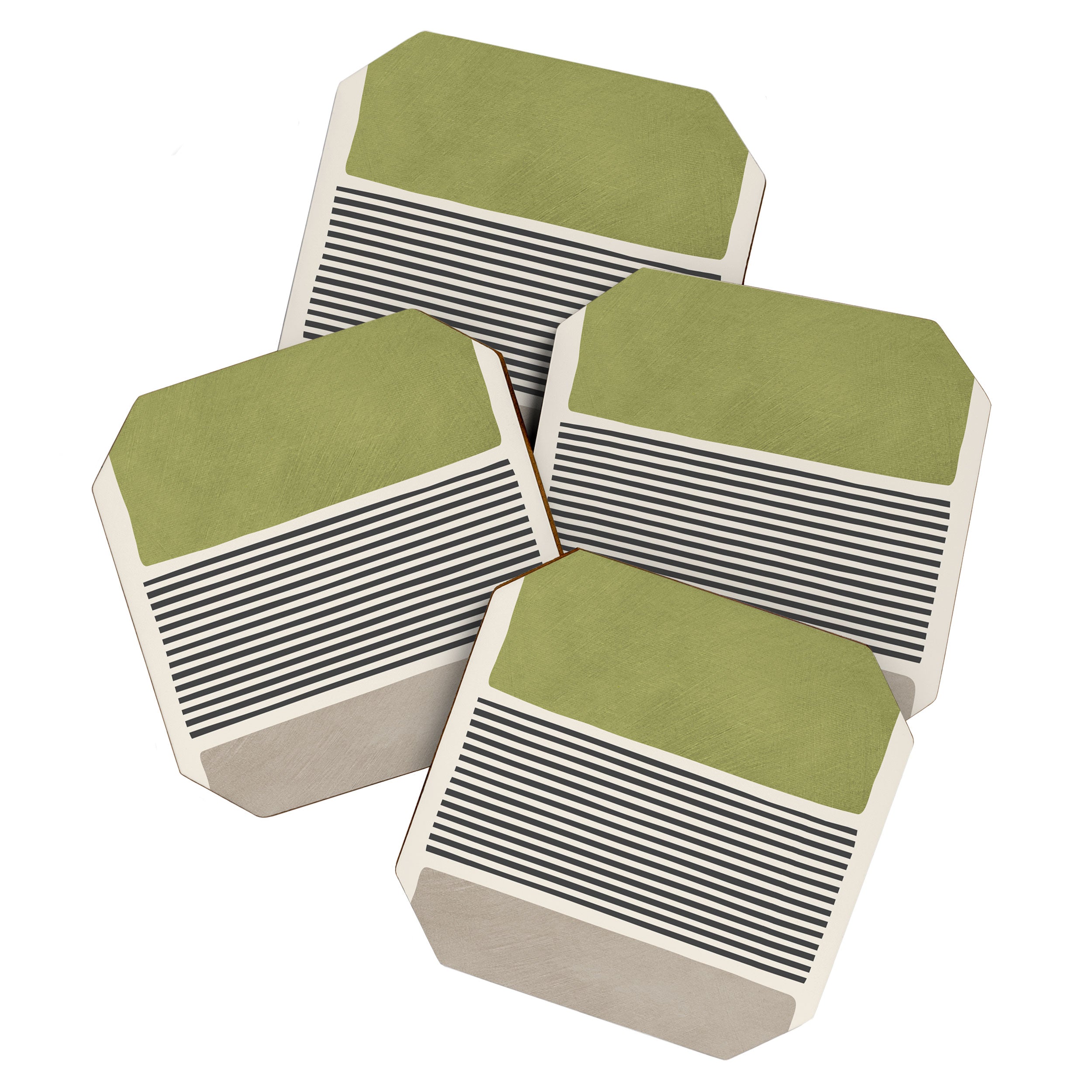 Green Beige Black Lines Artwork II Coaster Gallery Image 1