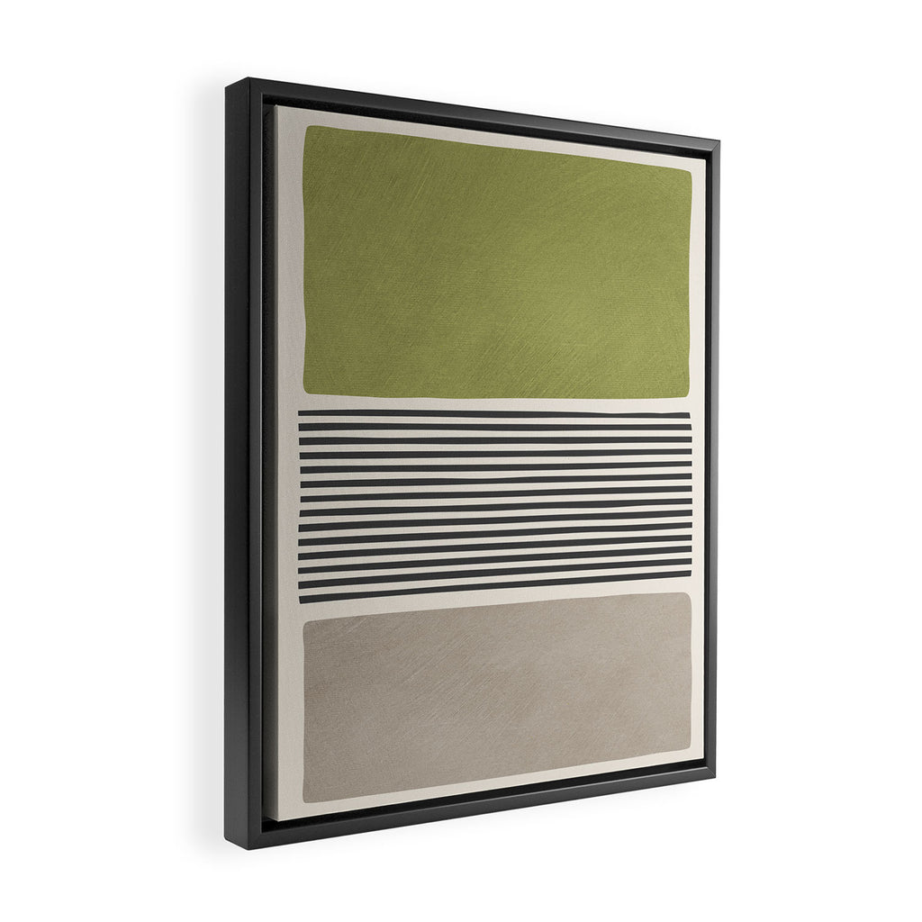 Green Beige Black Lines Artwork II Framed Canvas Print Gallery Image 2