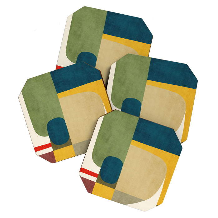 Green Tones Abstract Mid-Century Fall Artwork Coaster Gallery Image 1