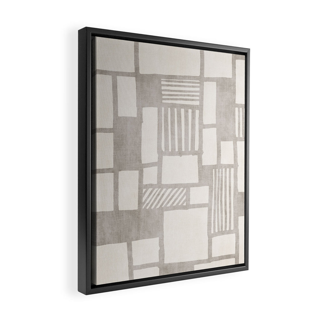 Hand Drawn Lines Minimalist Geometric Monochrome Beige Decor Artwork Framed Canvas Print Gallery Image 2